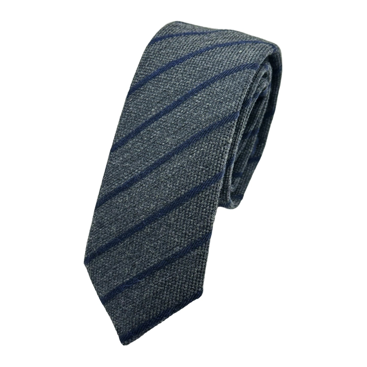 Charcoal Italian Mens Wool Silk Blend Textured Striped Weave Skinny Neck Ties