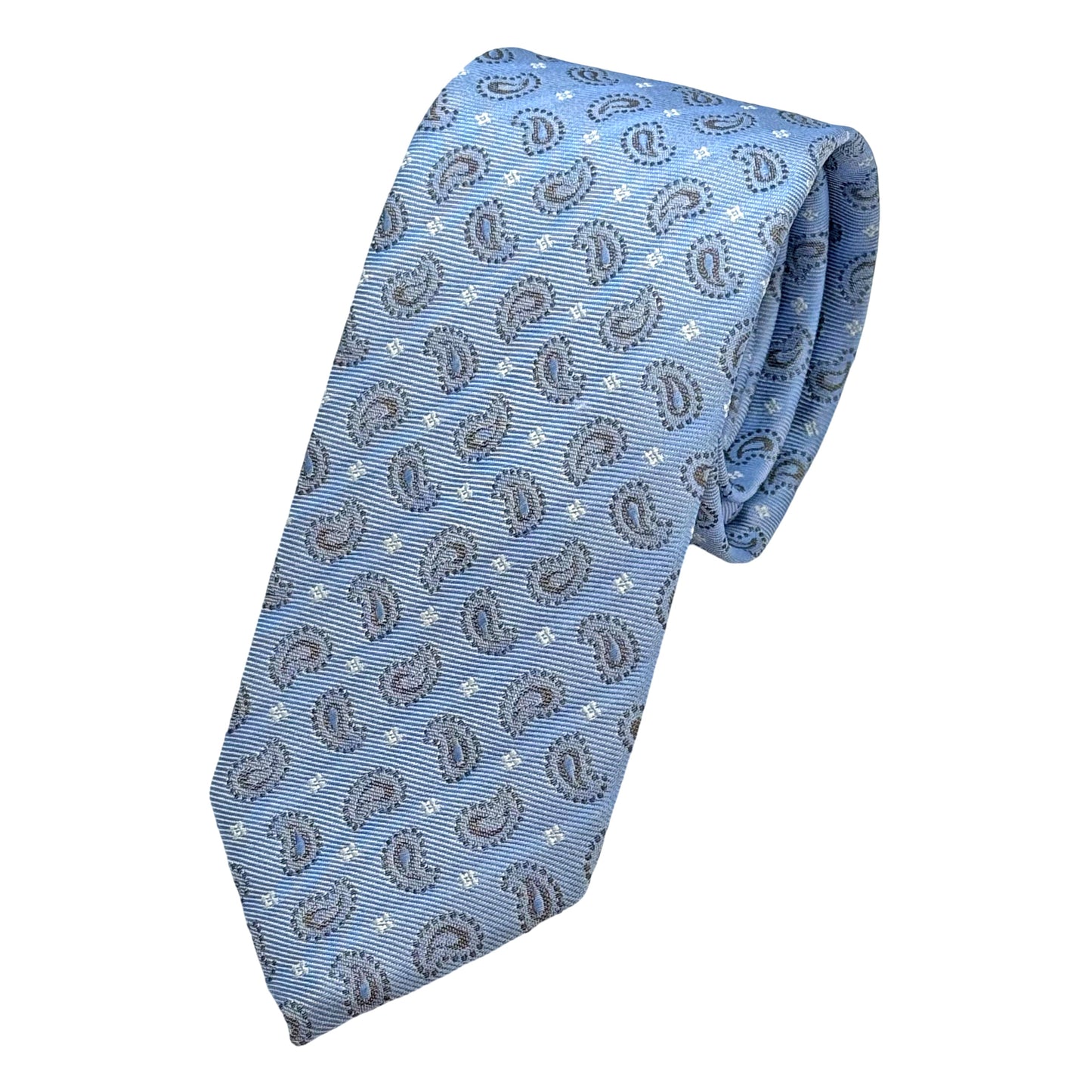 Sky Blue Italian Mens Silk Textured Paisley Weave Neck Ties