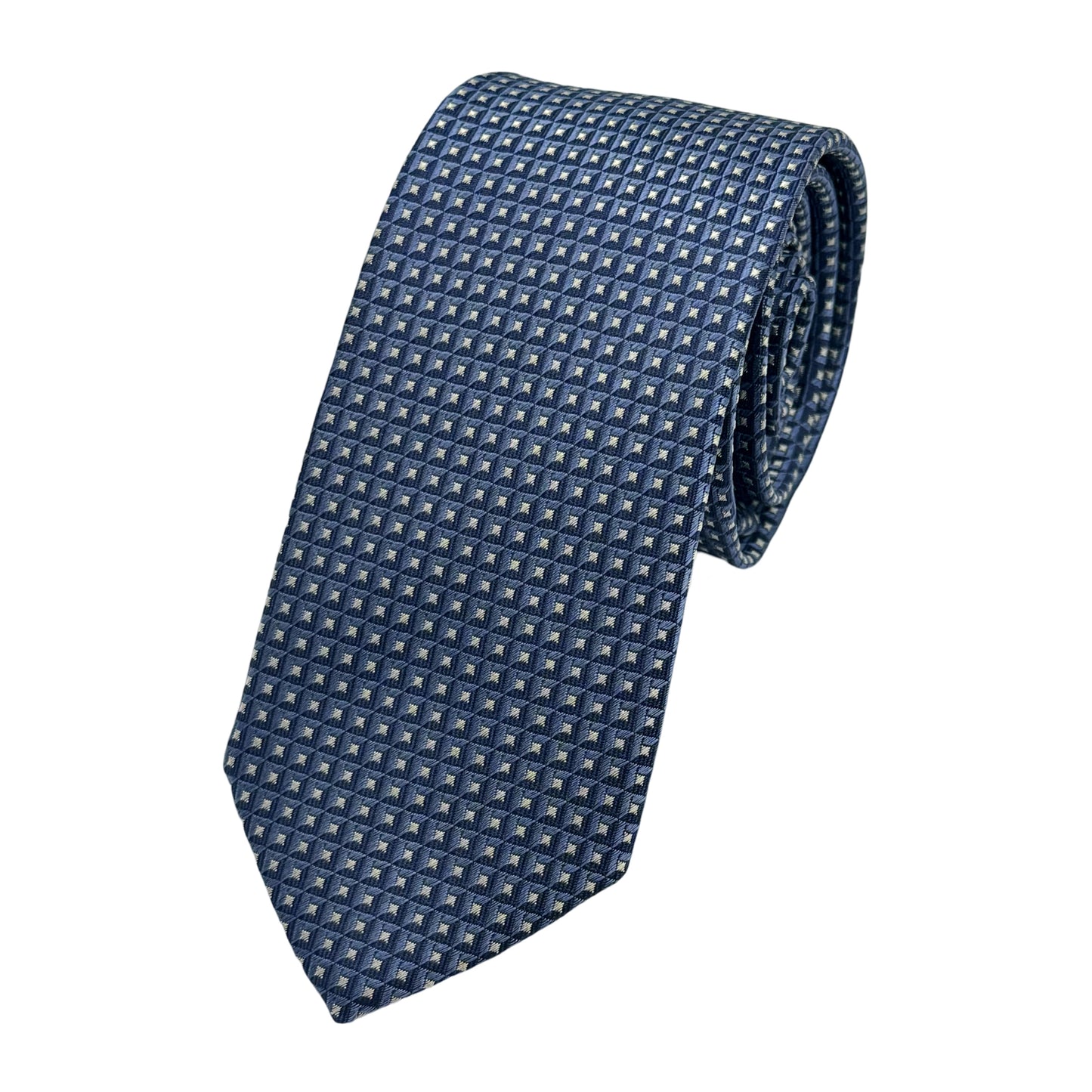 Slate Blue Italian Mens Silk Geometric Weave Skinny Neck Ties