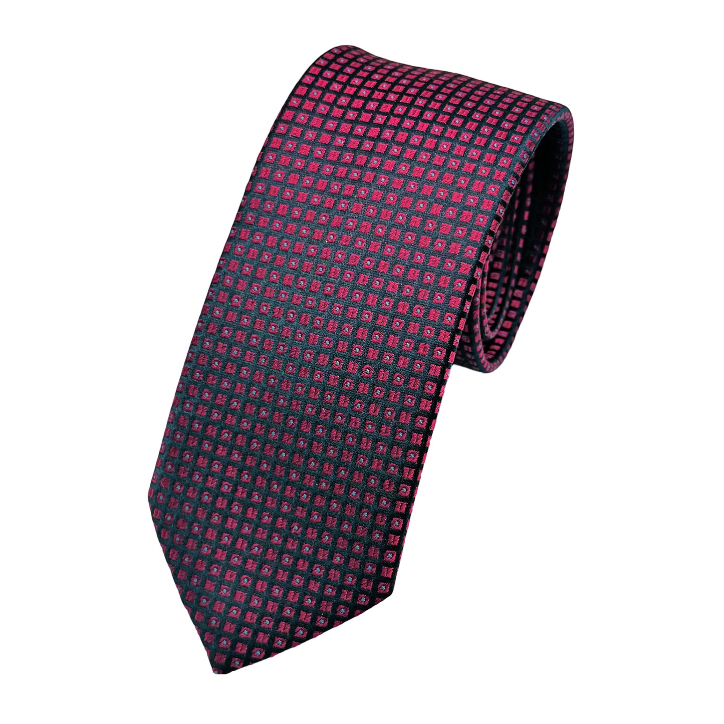 Wine Italian Mens Silk Geometric Weave Skinny Neck Ties