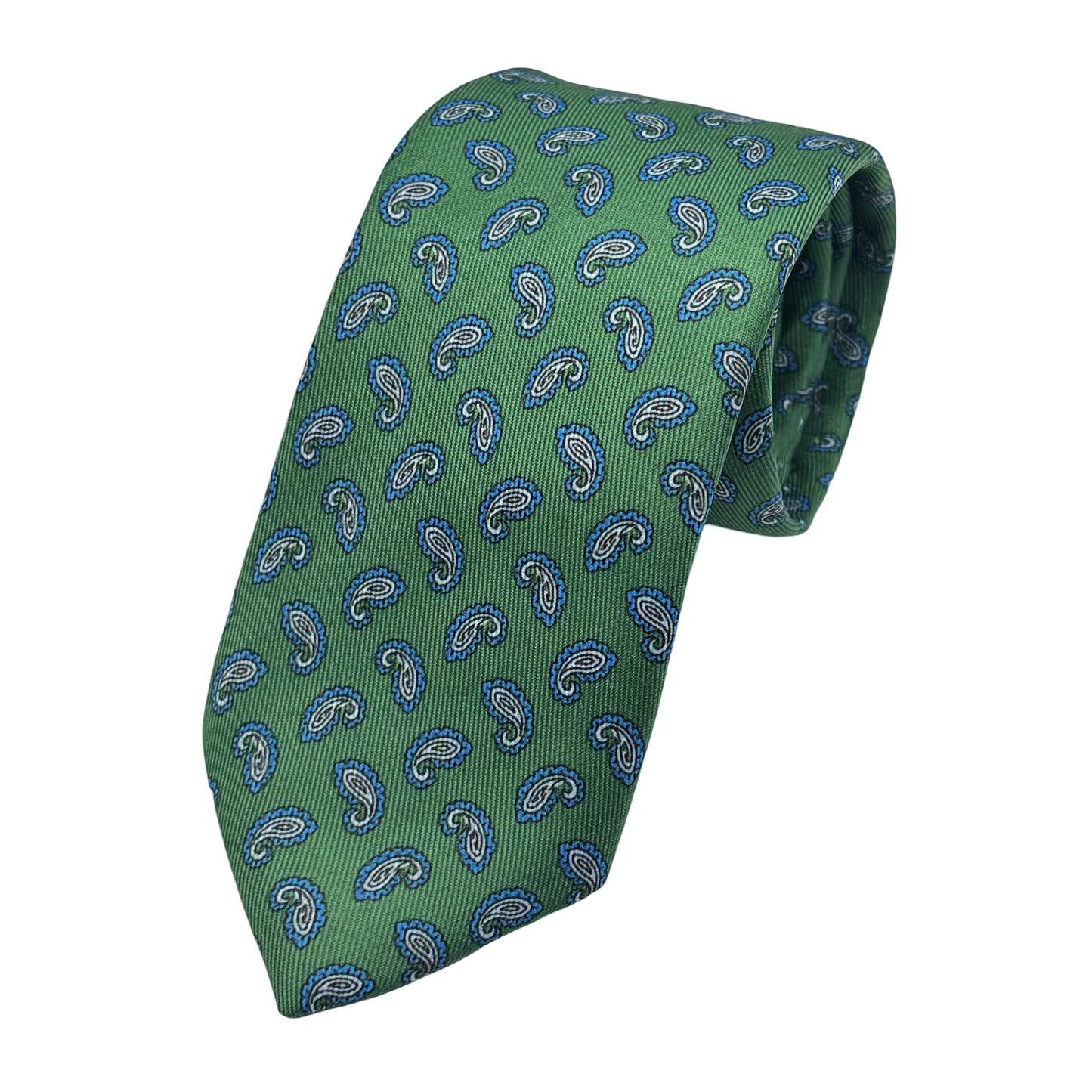 Green Italian Mens Luxury Satin Vintage Paisley Weave Skinny Neck Ties