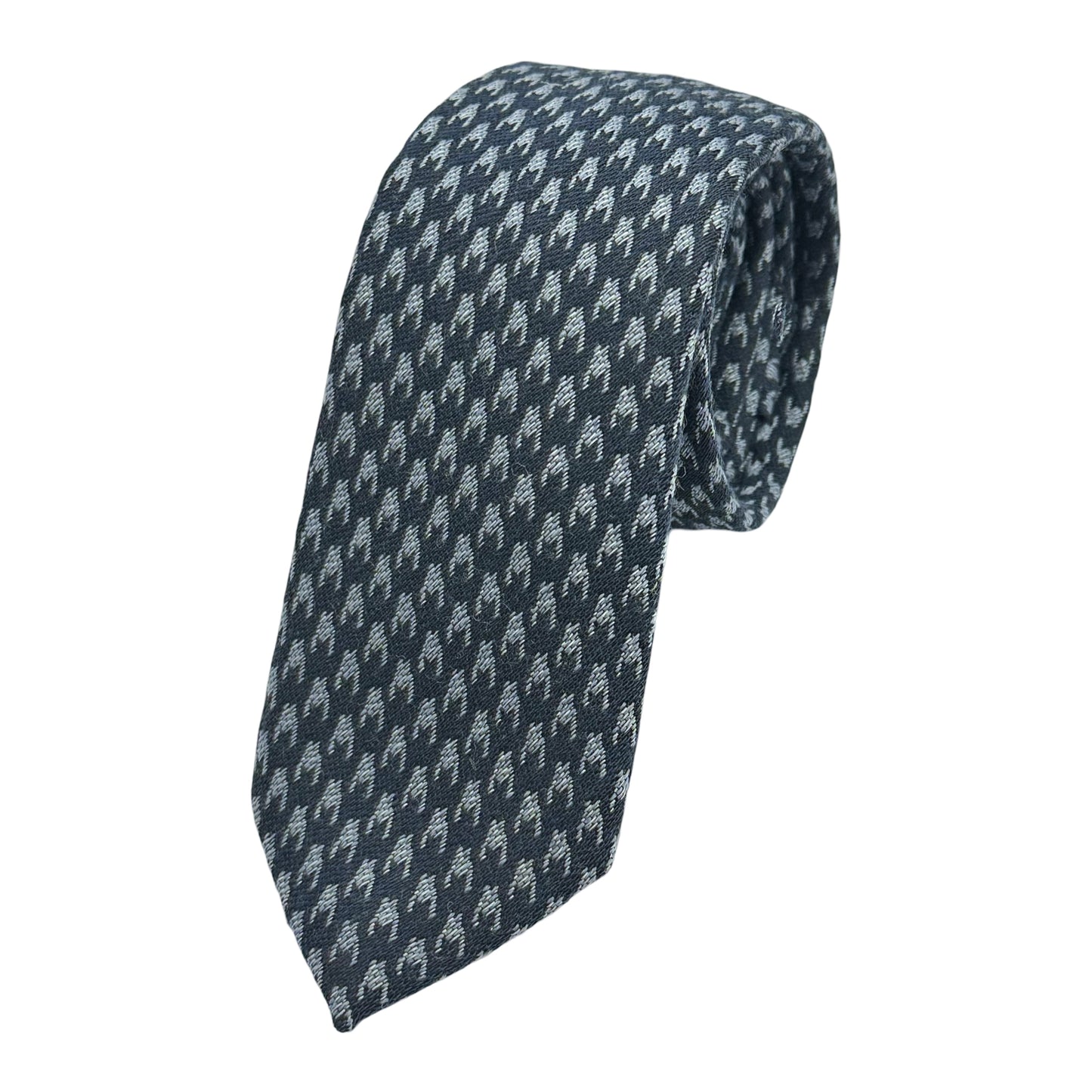 Navy Italian Mens Wool Blend Heavy Houndstooth Weave Skinny Neck Ties