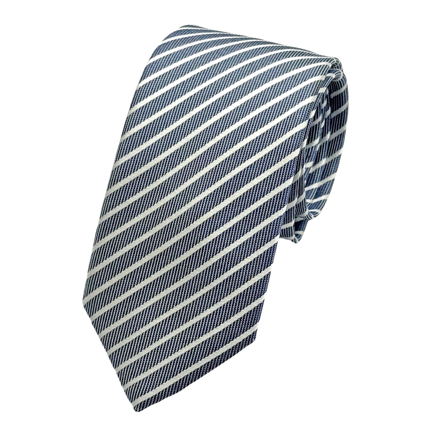 Navy Italian Mens Silk Geometric Striped Weave Neck Tie