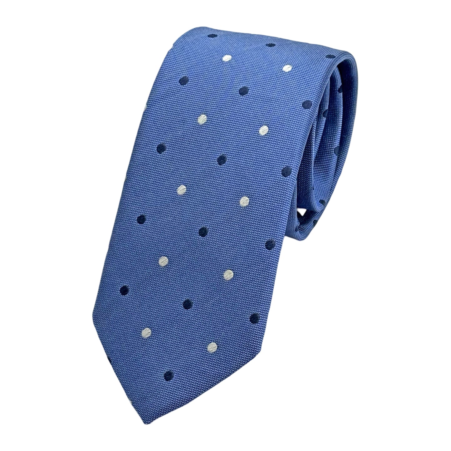 Blue Italian Mens Silk Textured Polka Dot Weave Neck Tie