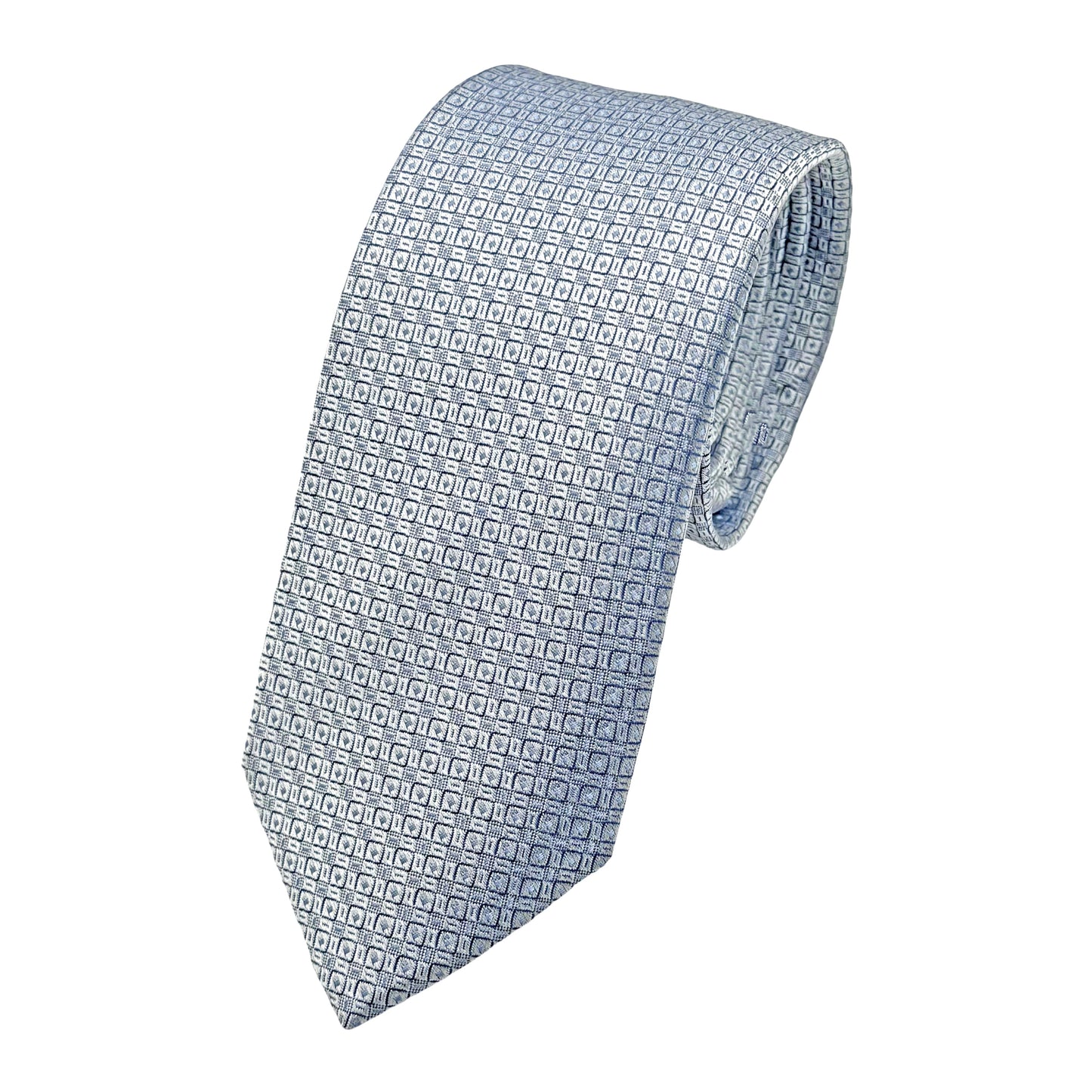 Silver Blue Italian Mens Silk Subtle Geometric Weave Neck Tie