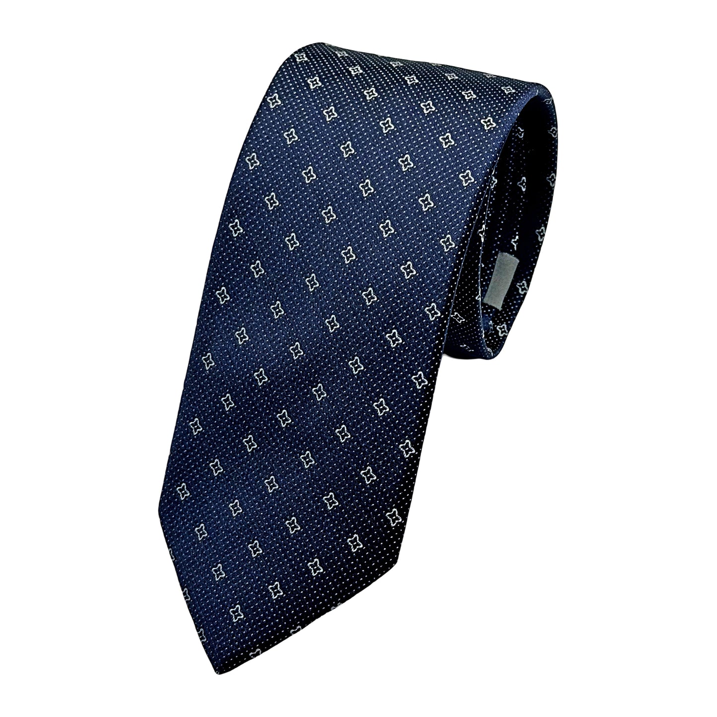 Navy Italian Mens Silk Geometric Pindot Weave Neck Tie