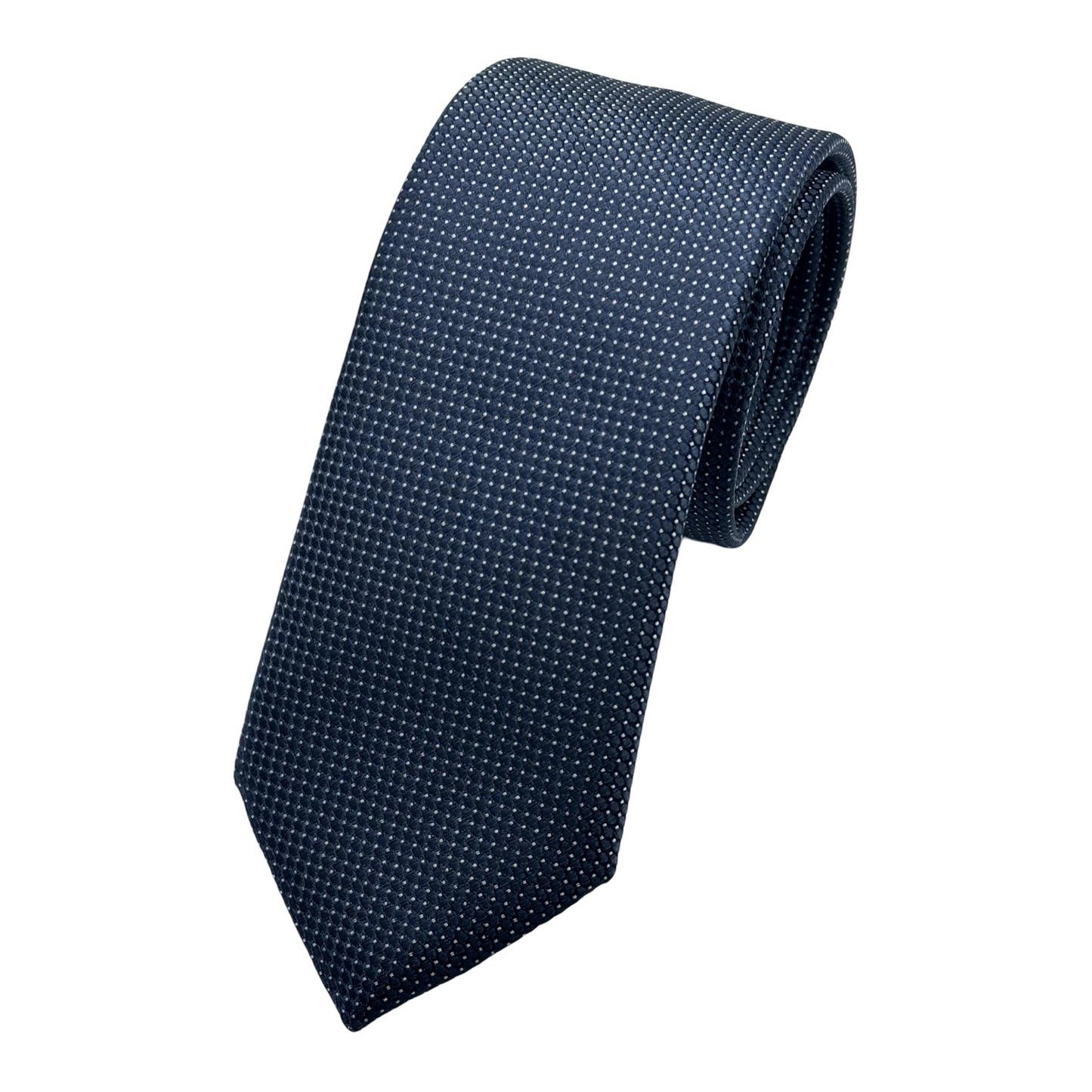 Navy Italian Mens Silk Textured Microspot Weave Neck Tie