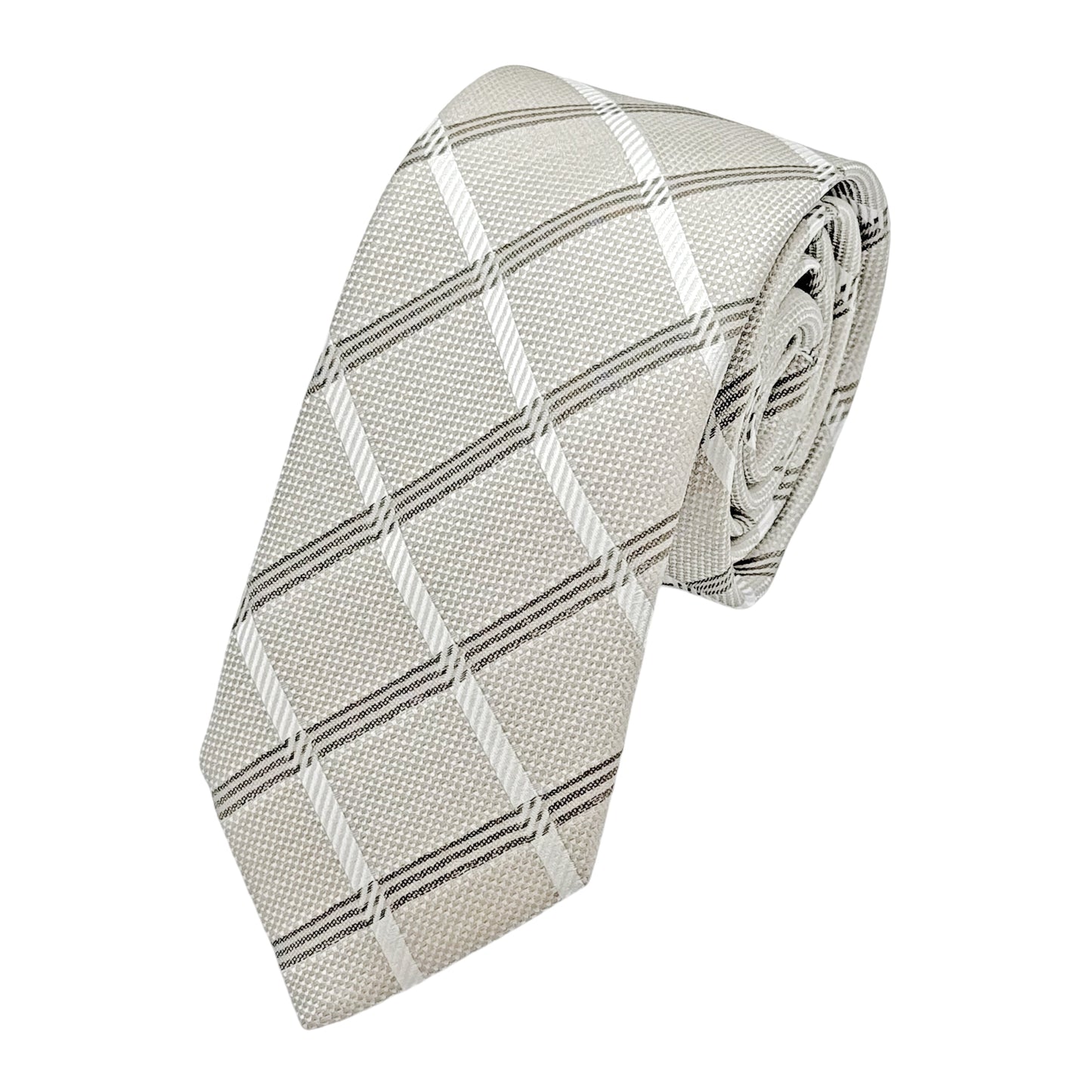 Silver Italian Mens Silk Textured Check Weave Neck Ties