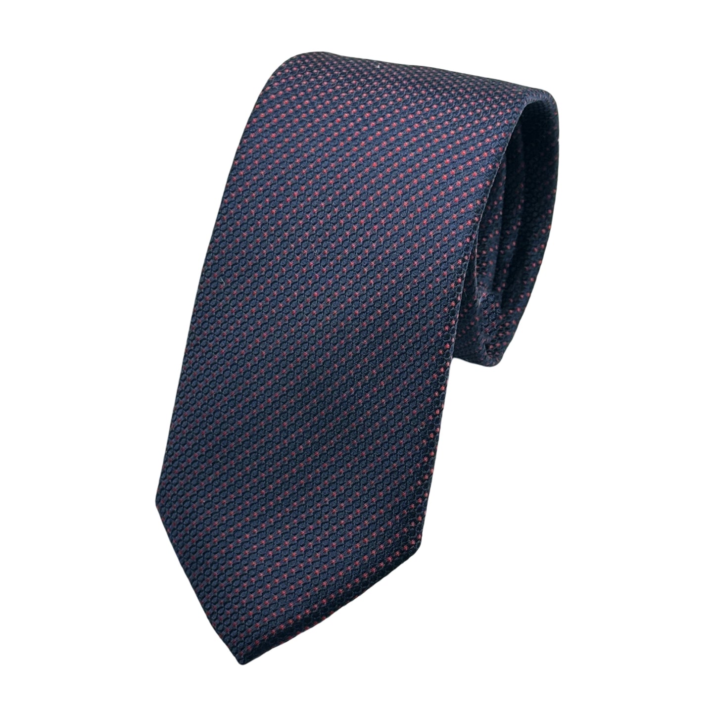Navy Italian Mens Silk Geometric Subtle Striped Weave Neck Tie