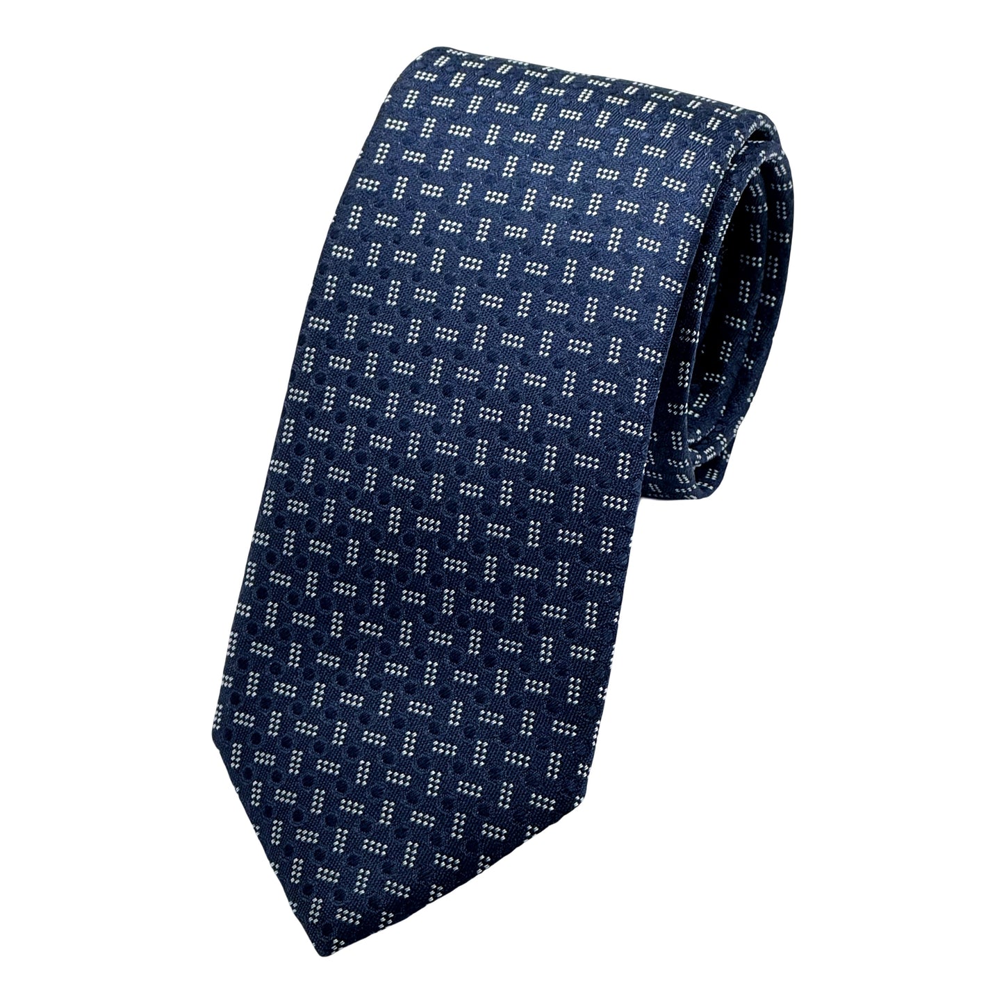 Navy Italian Mens Silk Geometric Spotted Weave Neck Tie