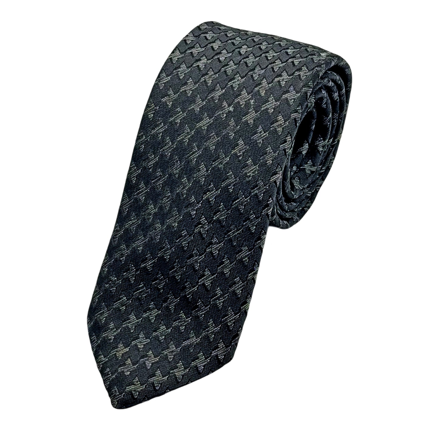 Charcoal Italian Mens Silk Textured Houndstooth Weave Neck Tie