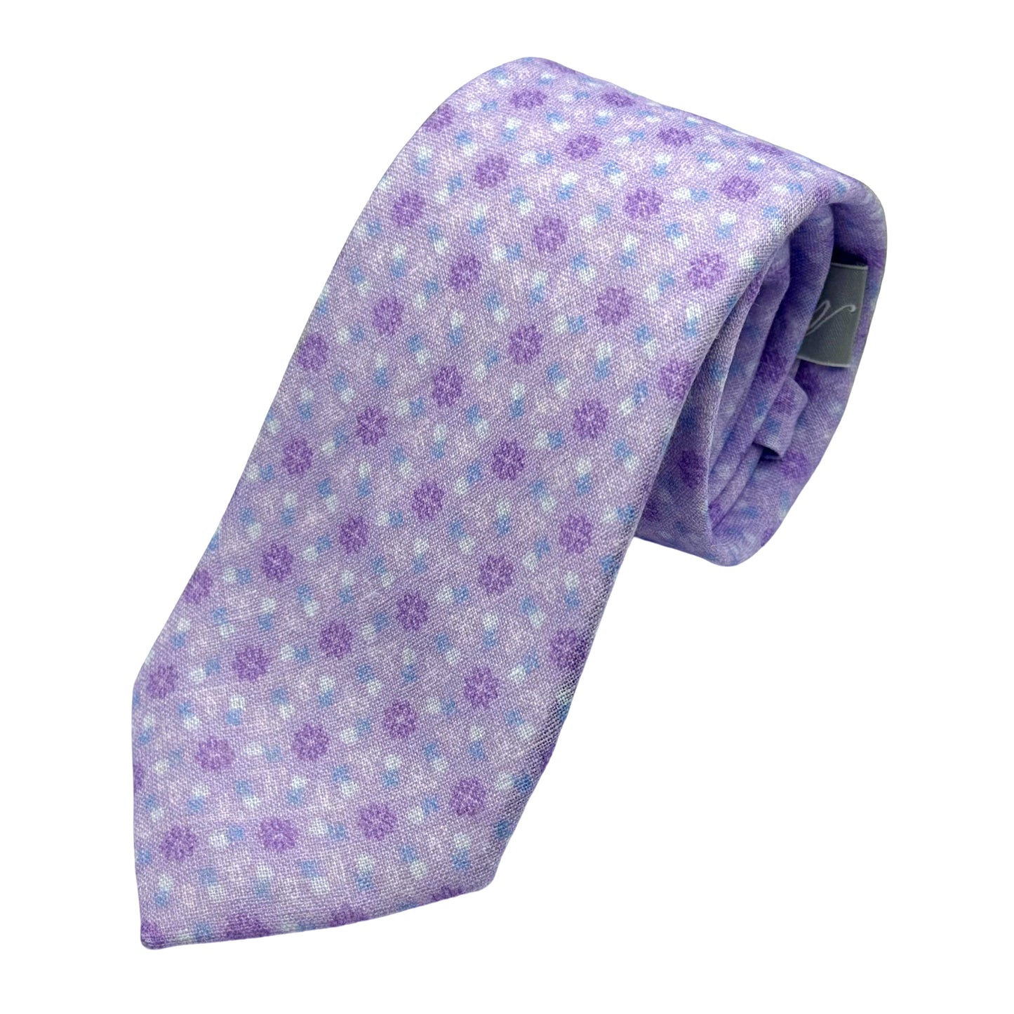 Lilac Italian Mens Silk Blend Neck Tie in Textured Floral Weave