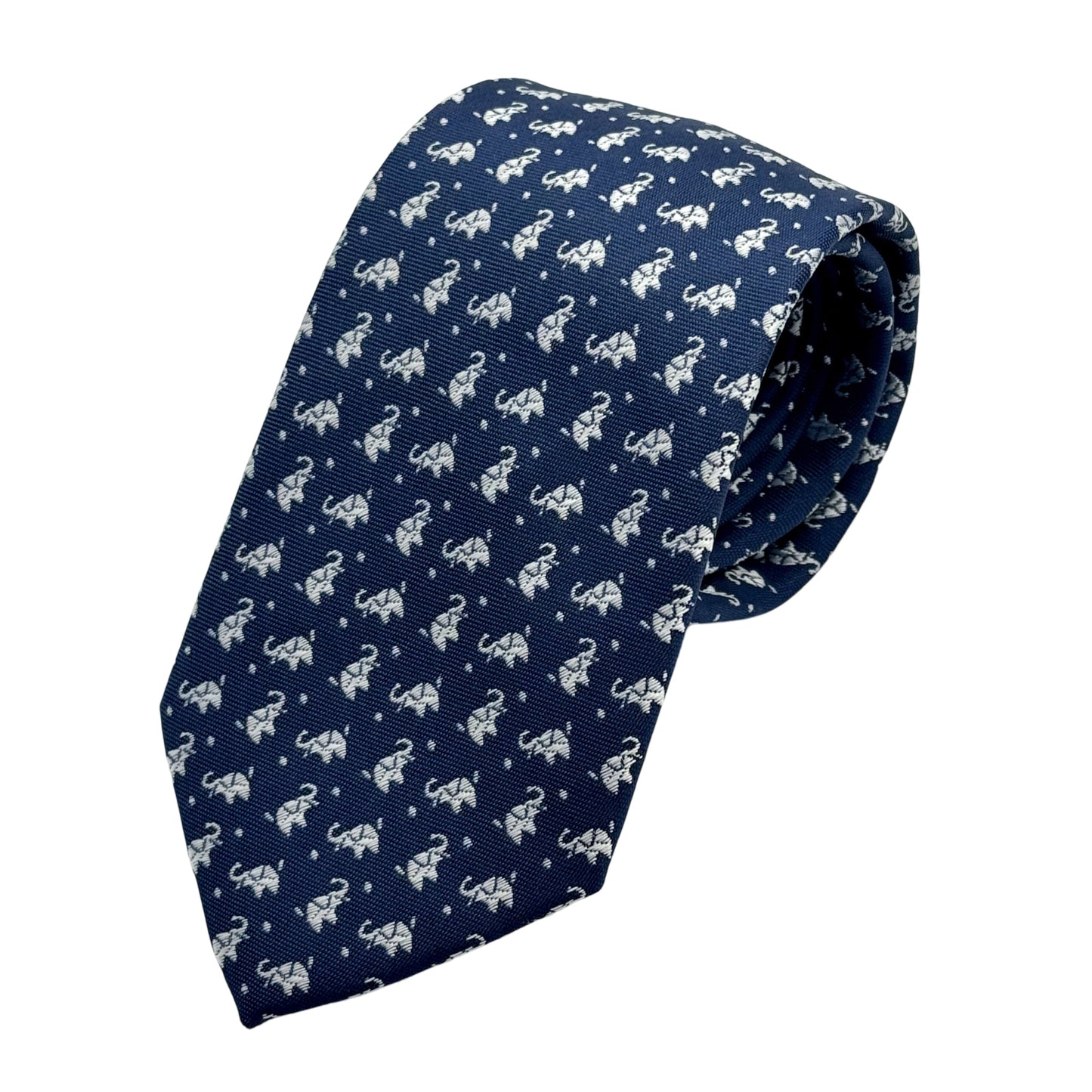 Navy Italian Mens Silk Textured Elephant Motifs Weave Neck Ties