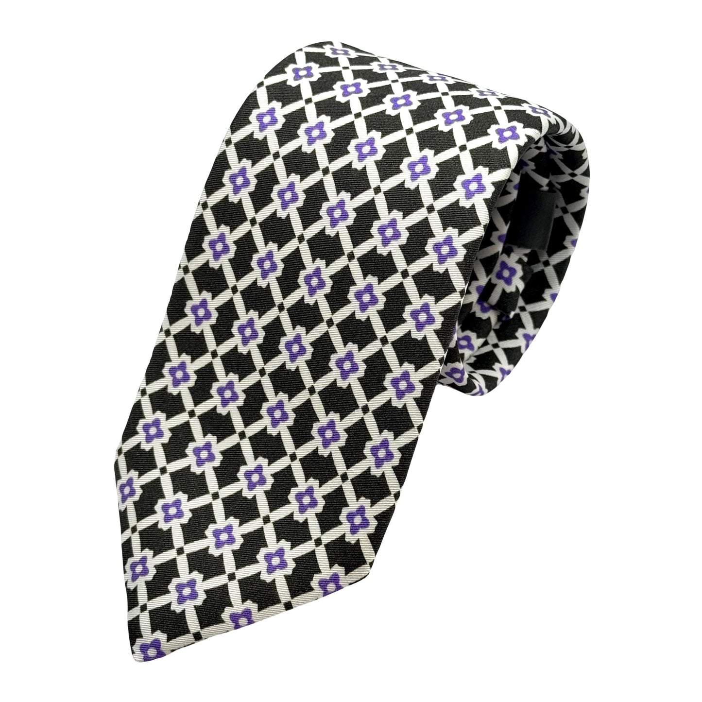 Brown Italian Mens Silk Satin Geometric Weave Neck Tie