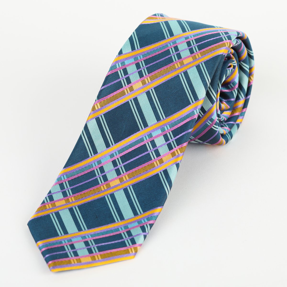 Aqua Mens Luxury Silk Neck Tie in Satin Check Weave Design