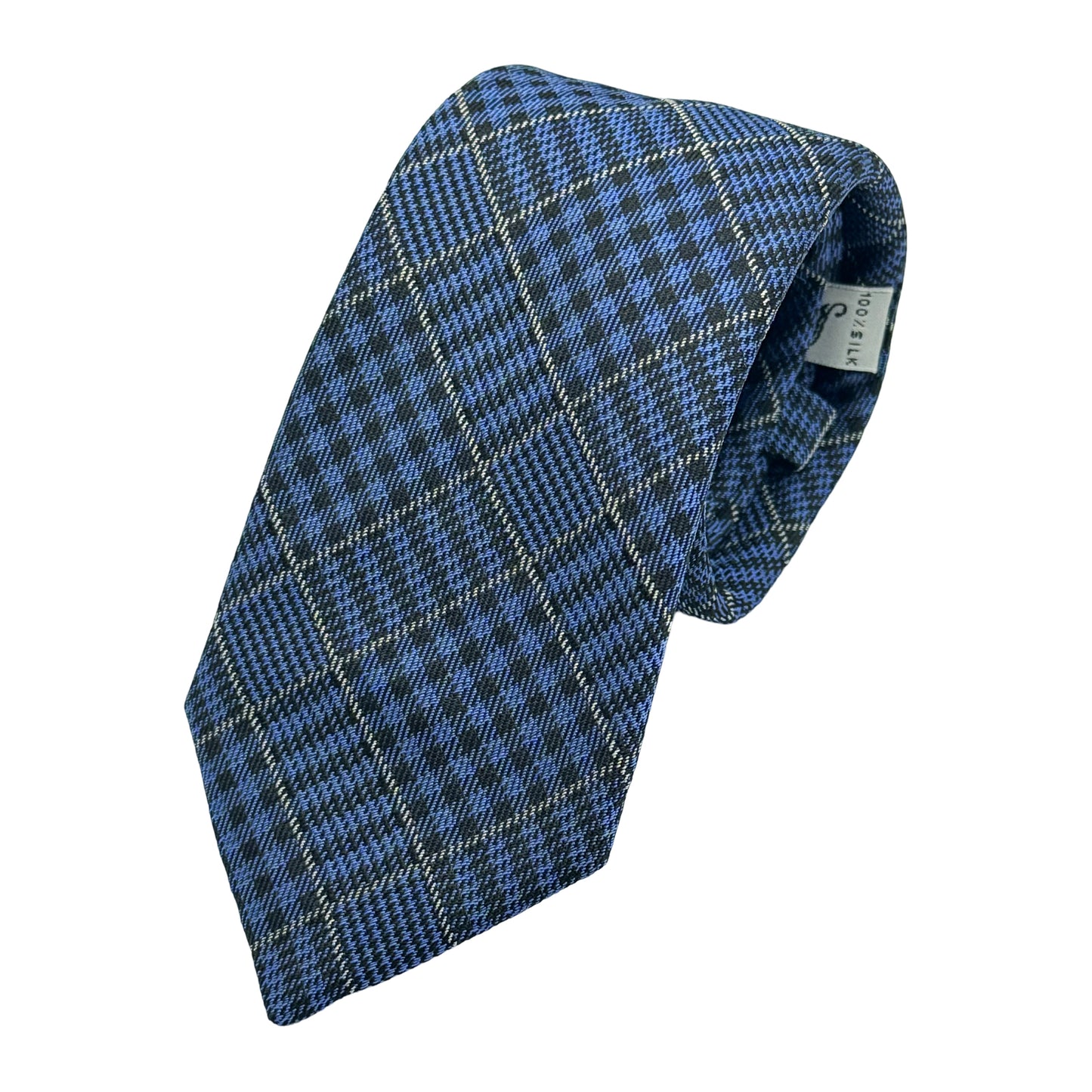 Navy Italian Mens Silk Check Weave Neck Tie