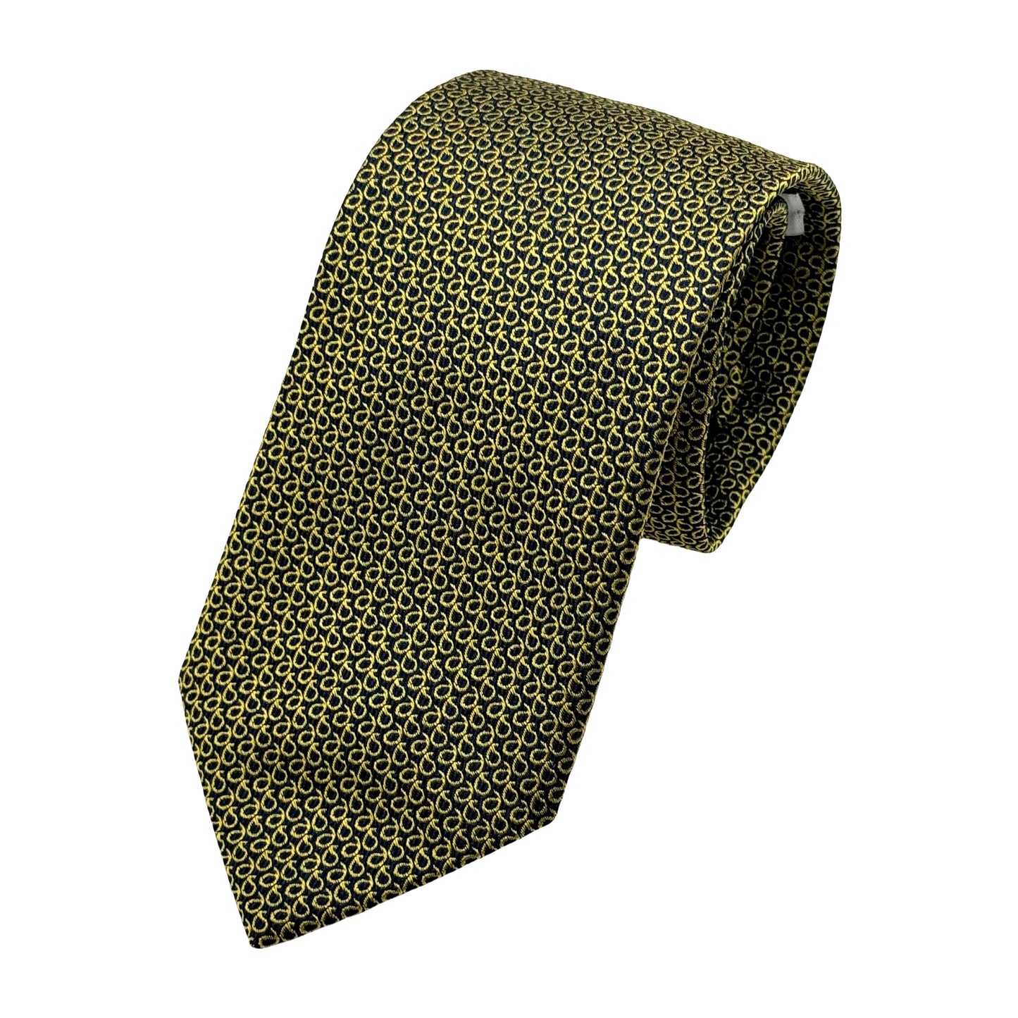 Navy/Gold Italian Mens Silk Textured Mini Paisley Weave Neck Tie