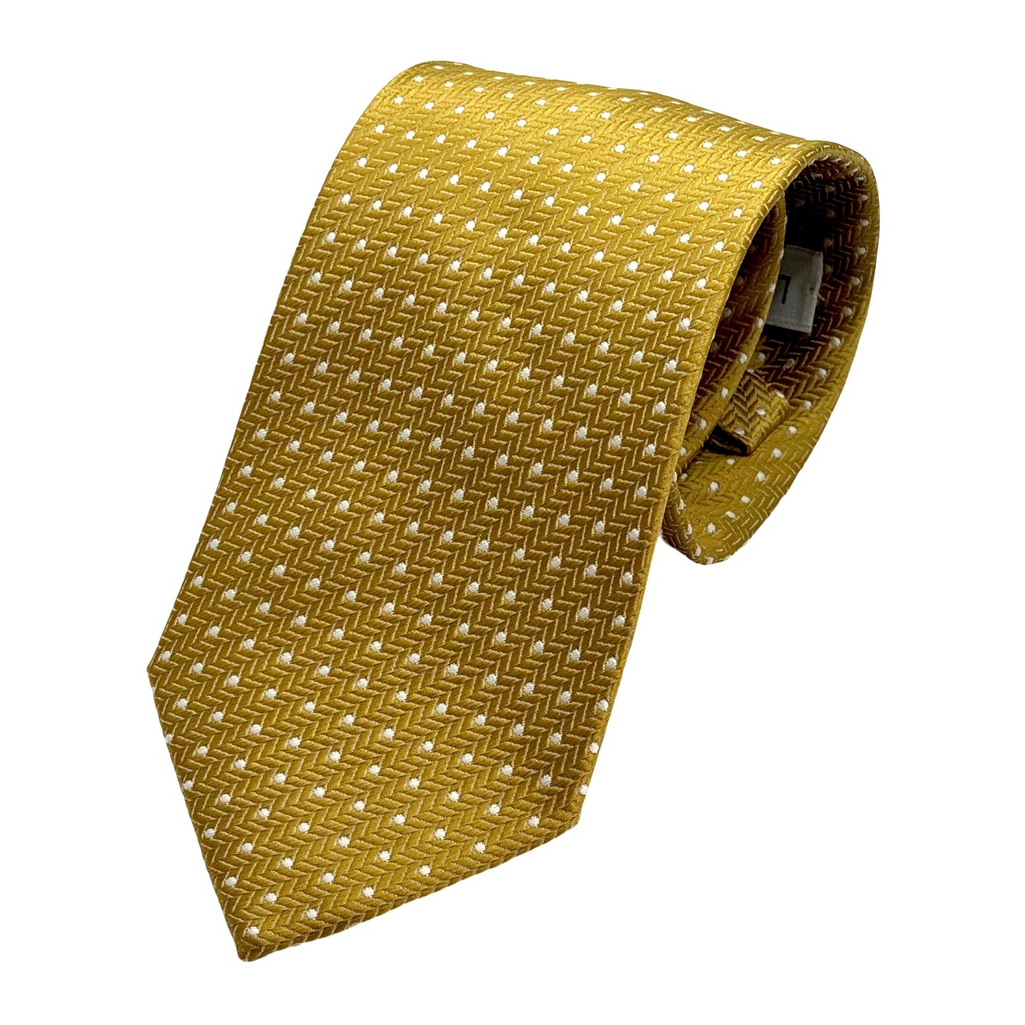 Gold Mens Italian Silk Textured Herringbone Weave Spotted Neck Tie