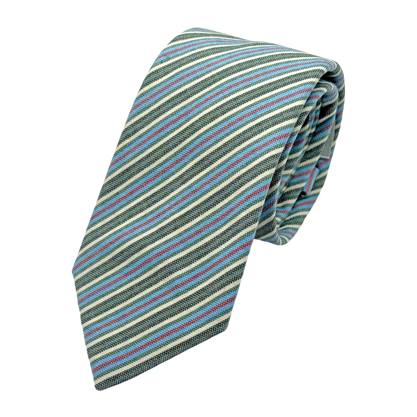 Green Mens Italian Silk Textured Striped Neck Tie