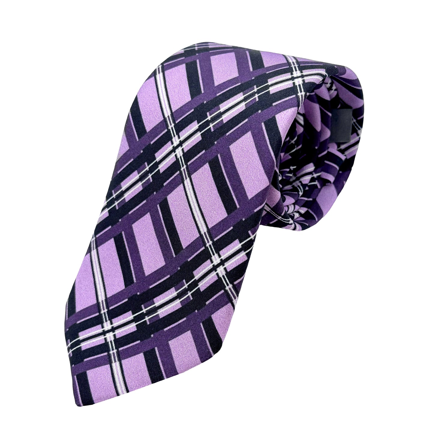 Purple Italian Mens Silk Satin Check Weave Neck Tie