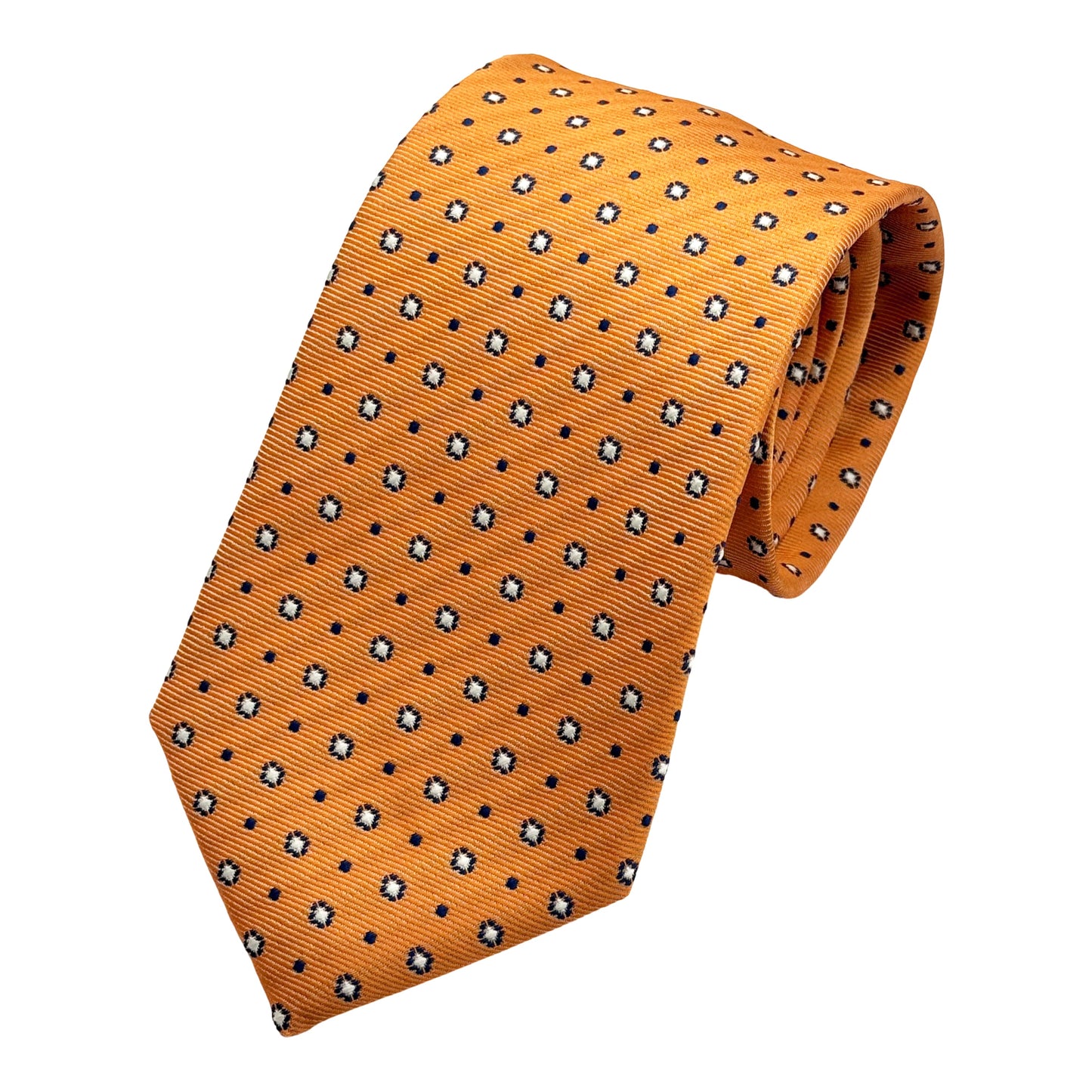 Orange Italian Mens Silk Textured Geometric Weave Neck Tie