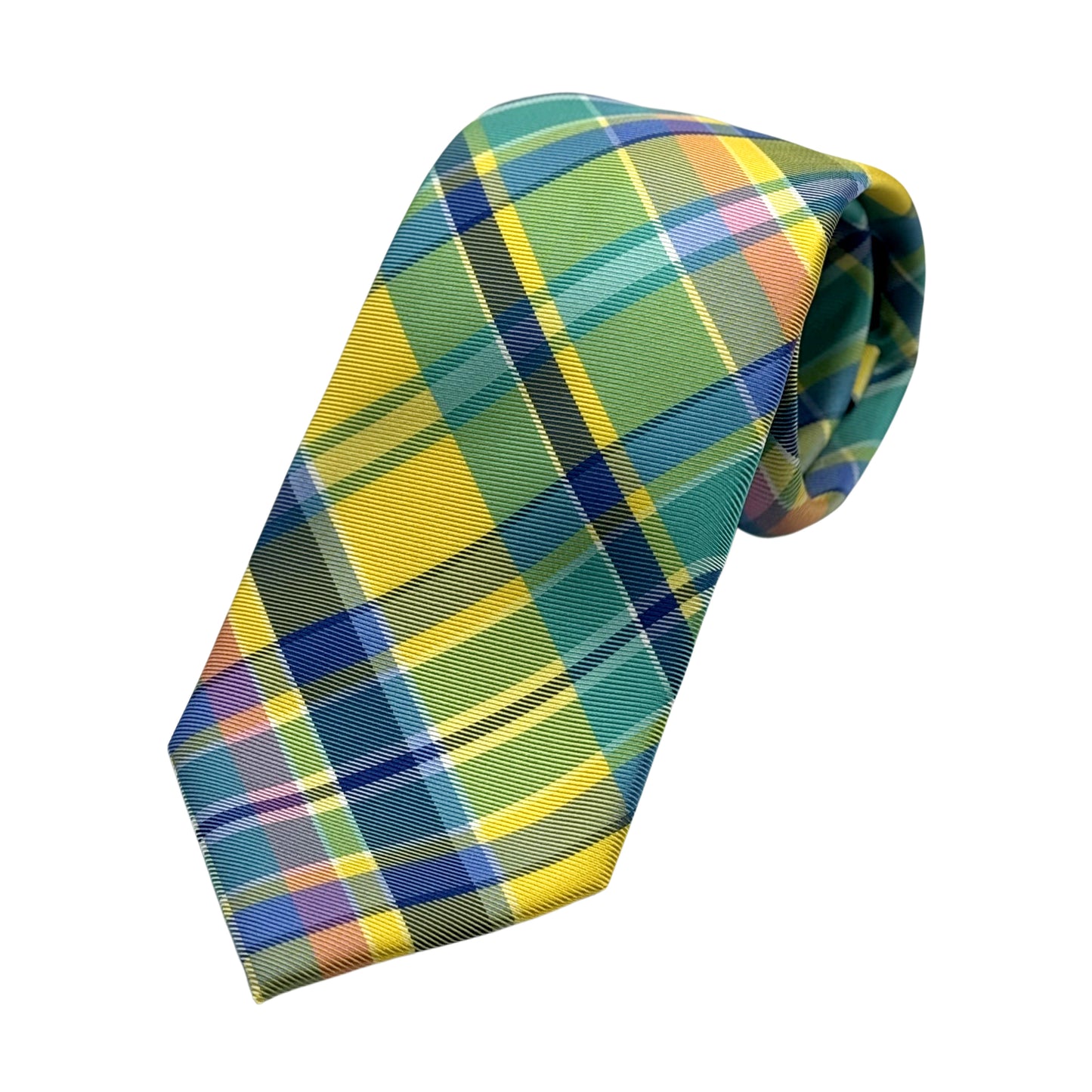 Gold/Green Mens Luxury Microfibre Neck Tie in Textured Check Weave Design