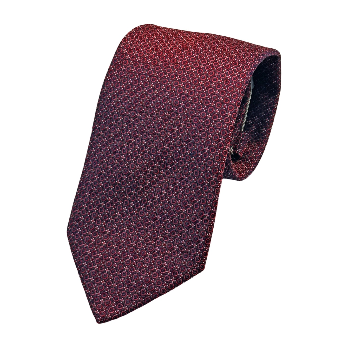 Burgundy Italian Mens Silk Geometric Subtle Spotted Weave Neck Tie