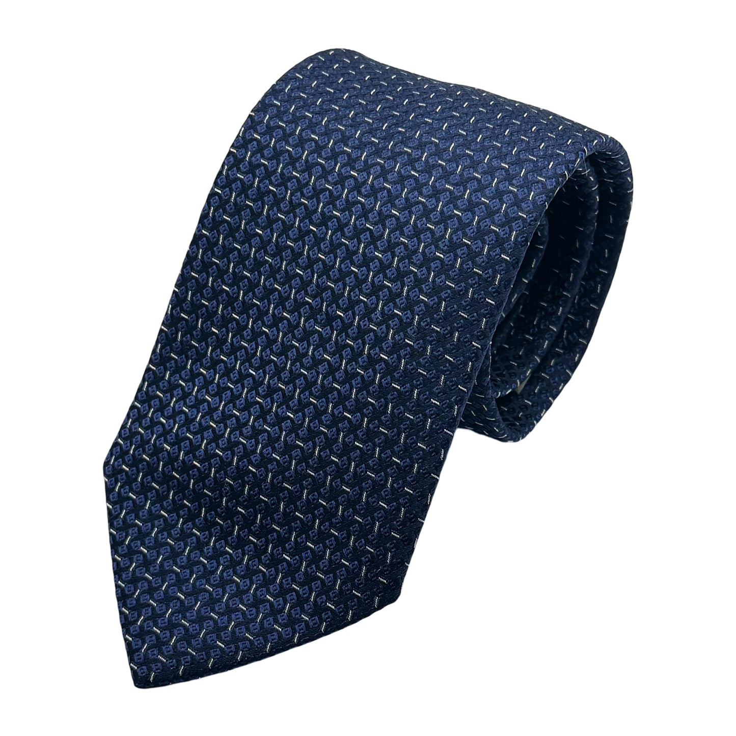 Navy Italian Mens Silk Textured Geometric Weave Neck Tie