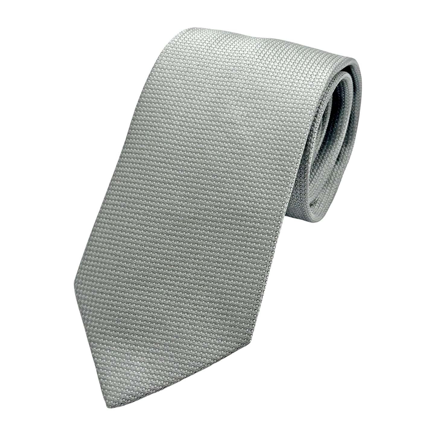 Silver Italian Mens Silk Textured Weave Neck Tie