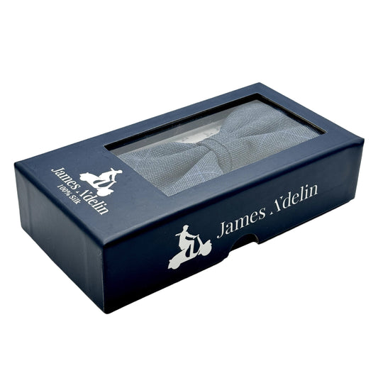 Slate Blue Mens Luxury Pure Wool Subtle Check Weave Bow Tie