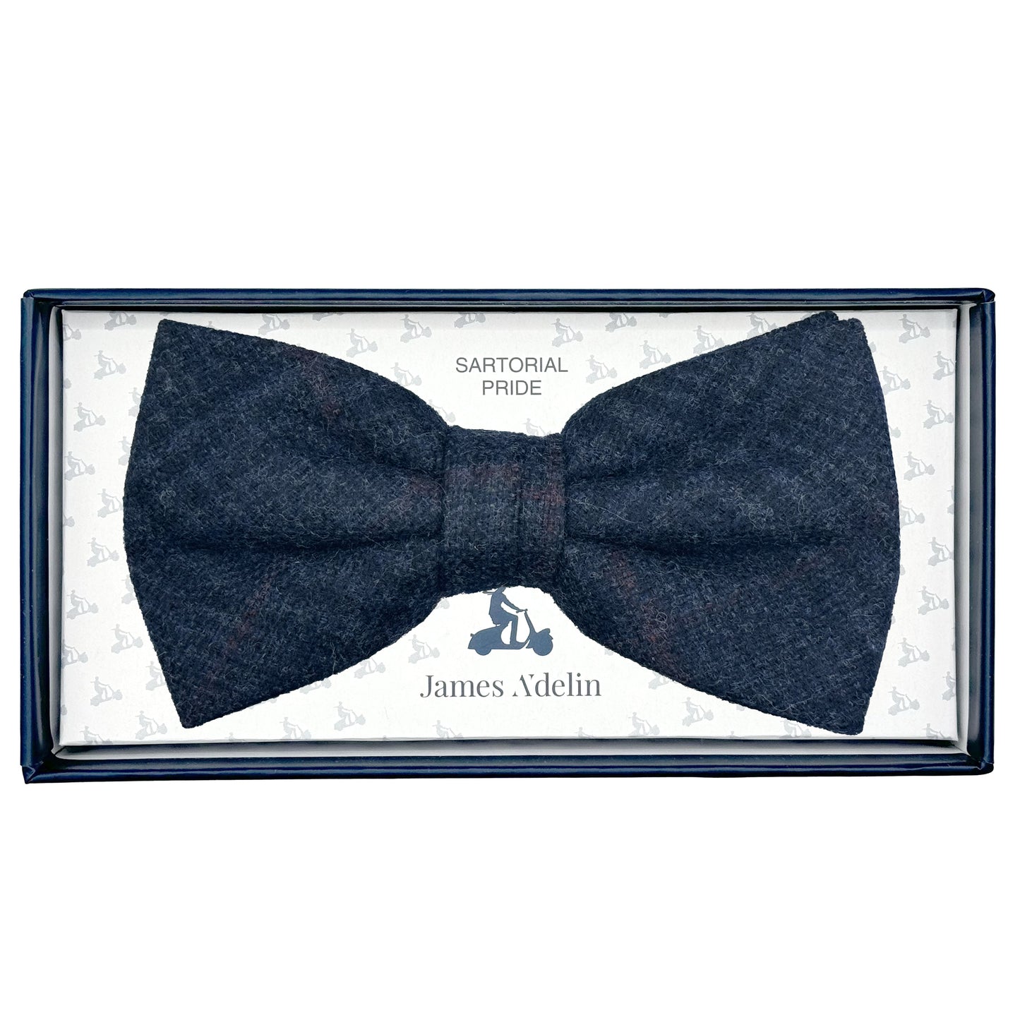 Navy Mens Luxury Pure Wool Textured Subtle Check Weave Bow Tie