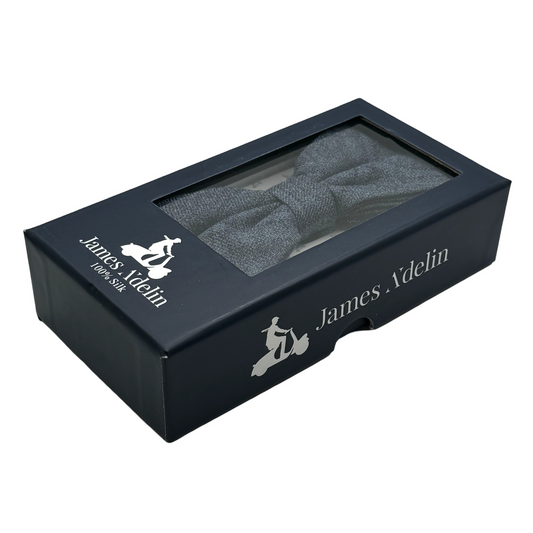 Slate Blue Mens Luxury Wool Blend Textured Check Weave Bow Tie