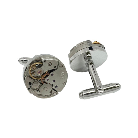 Silver Gear Circular Cuff Links
