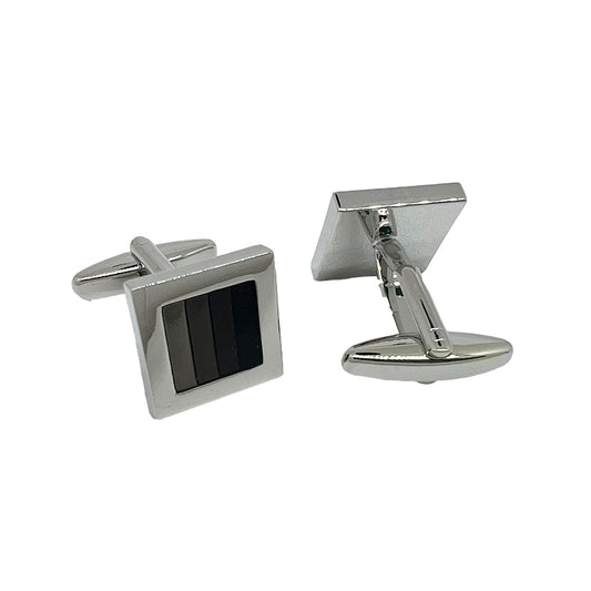 Silver Shaded Black Square Cuff Links