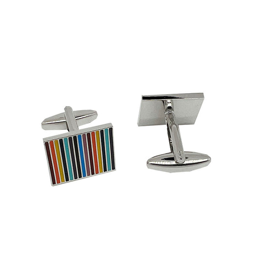Silver Rectangular Striped Cuff Links