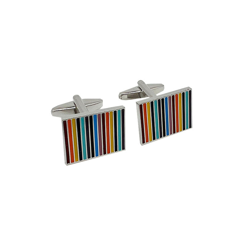 Silver Rectangular Striped Cuff Links