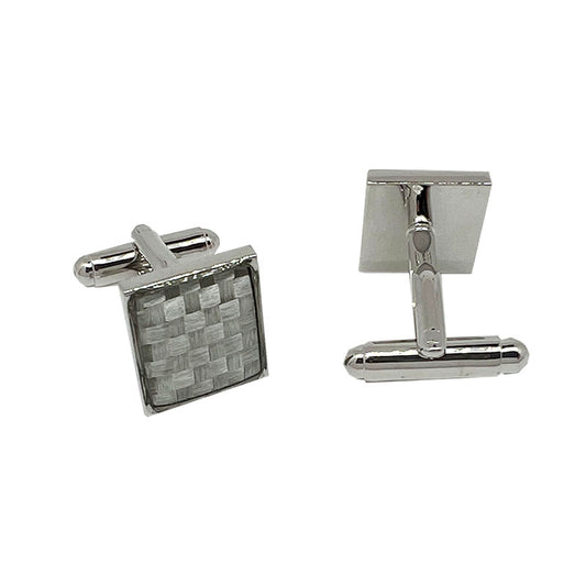 Silver Square Basket Weave Cuff Links