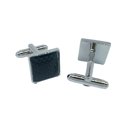 Silver/Black Carbon Fibre Square Cuff Links