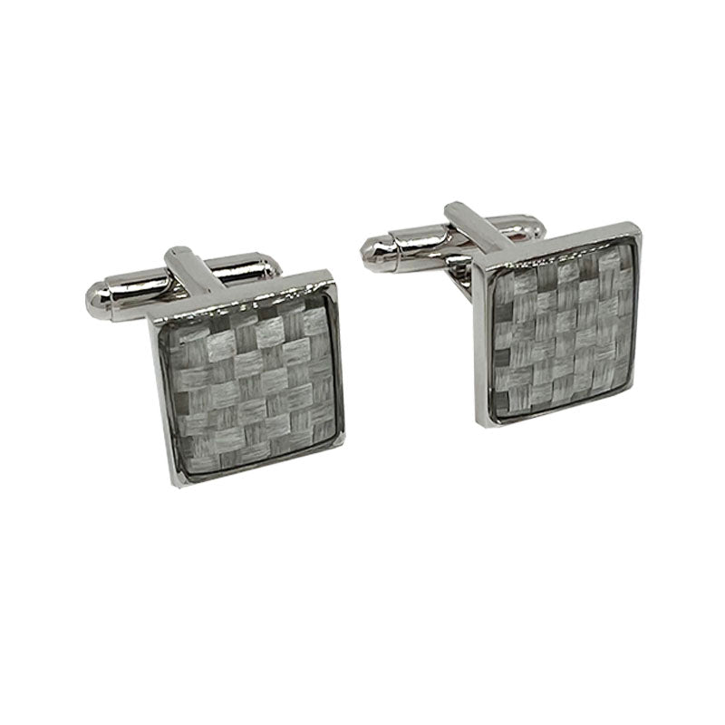 Silver Square Basket Weave Cuff Links