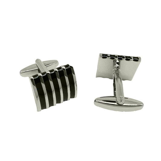 Silver/Black Vertical Striped Rectangle Cuff Links