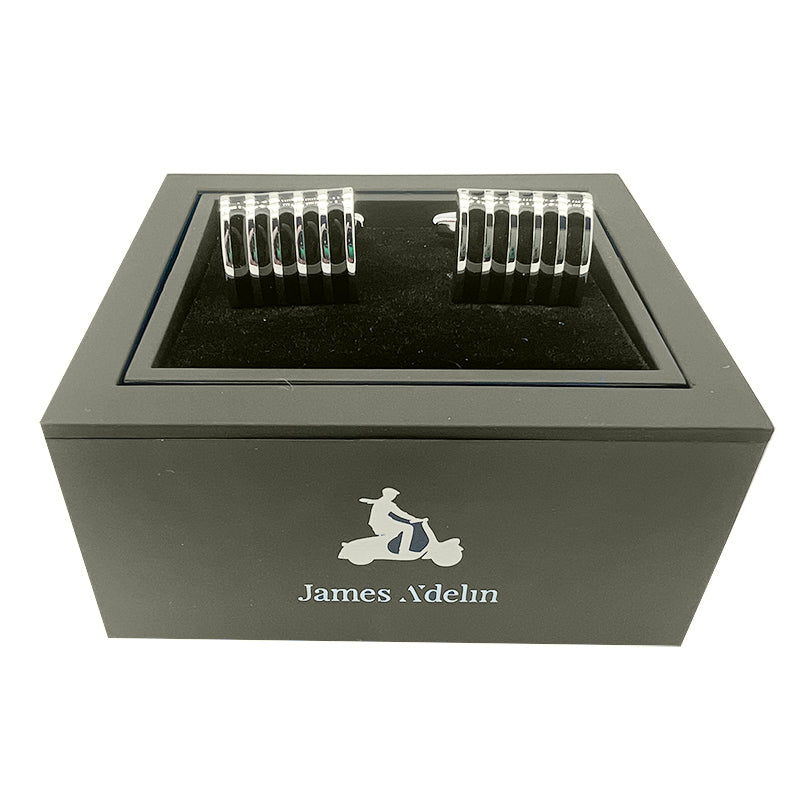 Silver/Black Vertical Striped Rectangle Cuff Links