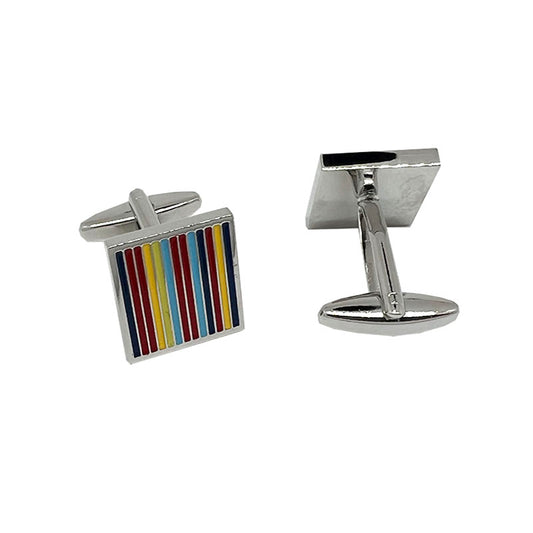 Silver Square Striped Cuff Links