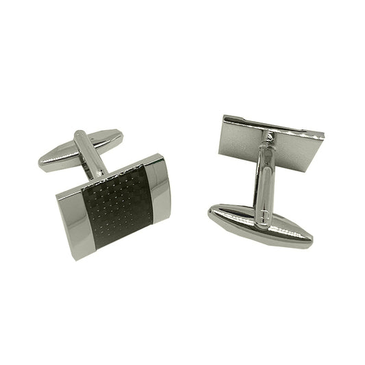 Silver/Black Carbon Fibre Rectangle Cuff Links