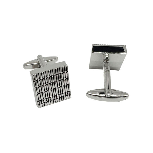 Silver Square Grated Striped Cuff Links
