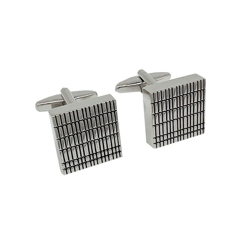 Silver Square Grated Striped Cuff Links
