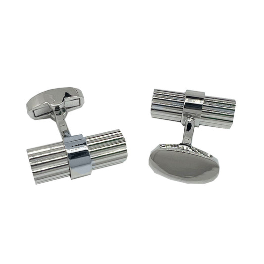 Silver Barrel Ribbed Cuff Links