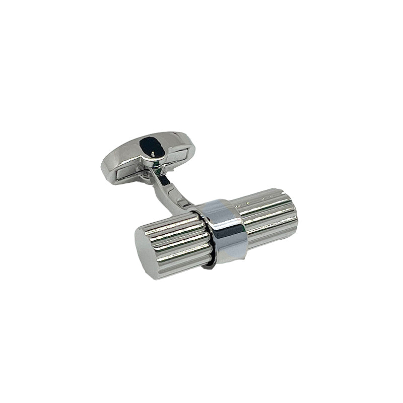 Silver Barrel Ribbed Cuff Links