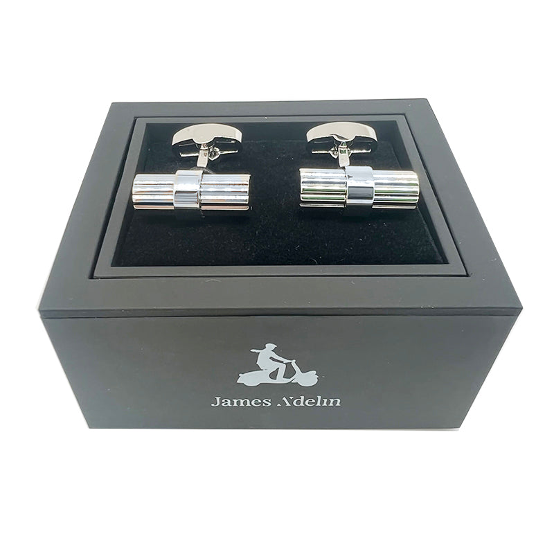 Silver Barrel Ribbed Cuff Links