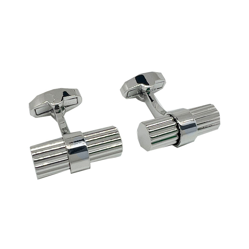 Silver Barrel Ribbed Cuff Links
