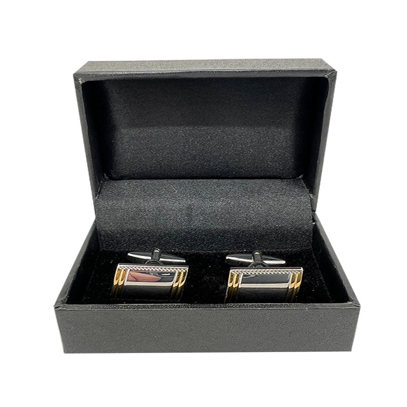 Silver/Gold Striped Rectangle Cuff Links